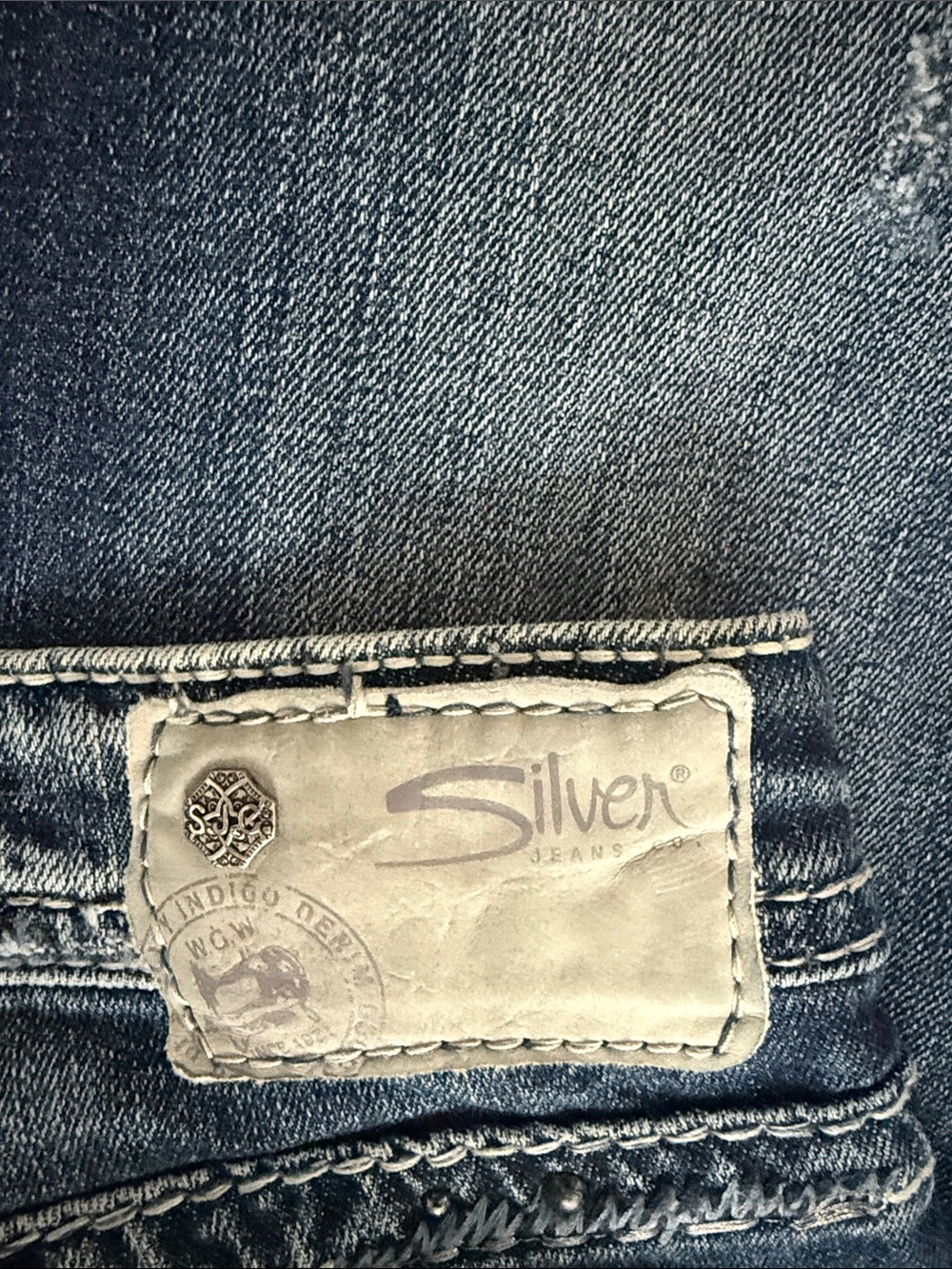 Silver Jeans Women's Distressed Flare Jeans - Dark Blue Wash - Picture 2 of 6